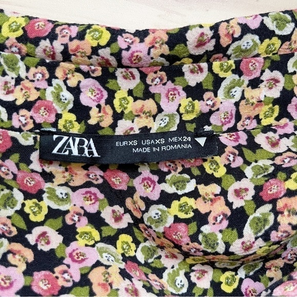 Zara Floral Mini‎ Shirt Dress Long Sleeves Pink Green Black Yellow, Size XS - Picture 3 of 11